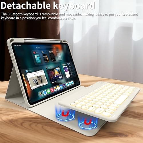 BQDIYOO Keyboard for iPad 11th Gen, 11/10.9inch iPad Case with Pencil Holder, 11inch A16/10.9" Slim Lightweight case with Wireless Backlight Keyboard Folio Cover Auto Wake/Sleep, Cream White thumbnail 7