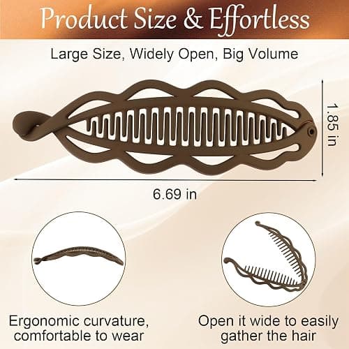 Hapdoo 6.69" Large Flat Banana Clip for Thick Heavy Curly Hair, Ergonomic Matte Volumizing Clean Hairstyles Women Faux Locs, Lay Down Strong Grip Voluminous Ponytail Bun French Twist Accessories thumbnail 2