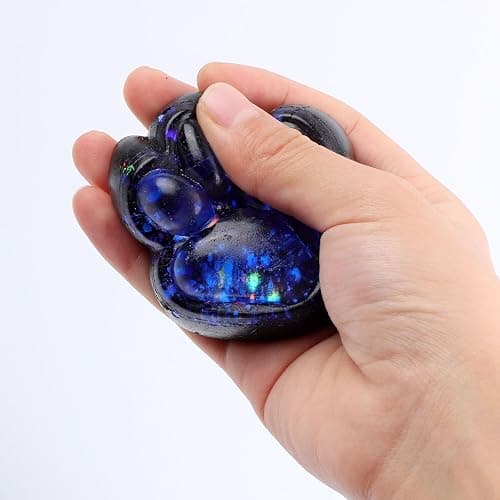 Cat Paw Squeeze Toy, Starry Sky Cat Paw Squish Toys Fun Squishy Pinch Taba Toys Fufu Kitty Relaxing Stress Kawaii Fidget for Kids Adults Halloween Easter Party Favors (Dazzling Blue) thumbnail 7