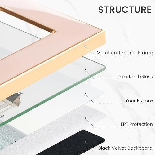 Venusmiles 4x6 Enamel Picture Frame, Gold Metal Edge with Easel, Real Glass Photo Frame for Wall and Tabletop Display Family Office Photo Gallery, Pink Enamel/1pc thumbnail 5