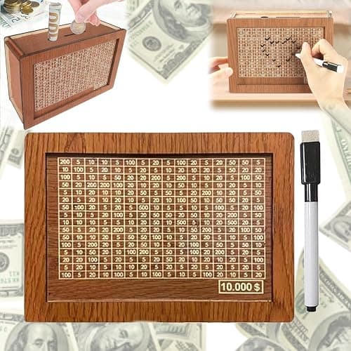 Cash Vault Wooden Savings Box,$10000 Wooden Cash Saver Money Box, Cash Saver Box, Coin Counter Piggy Bank, Money Box with Counter, Wooden Money Box with Money Target and Numbers (Dark Brown) - Image 1