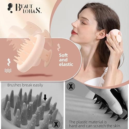 BEAUTLOHAS. One-Piece Silicone Scalp Massage Brush, Scrubber With Soft Massager for Hair Growth, Deep Cleansing Relaxation, Durable, Gentle on Scalp, Wet Dry Hair Massage Tool thumbnail 9