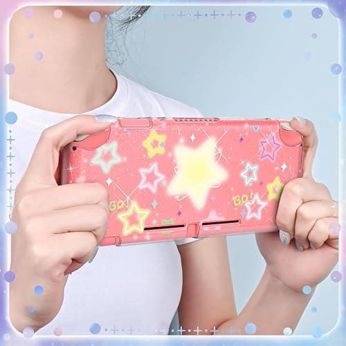 DLseego Protective Case Suitable for Switch Lite Console 2019, TPU Soft Shell Anti-Slip Shock-Absorption Crystal Protective Heart Games Case with 2 PCS Cute Cat Paw Thumb Grips Caps - Glitter Yellow thumbnail 6