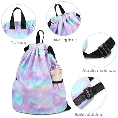 Ryushoyo Rainbow Galaxy Drawstring Backpack String Bag Lightweight Gym Bag Sackpack Sports Backpack for Women Girls Gym Shopping Sport Yoga Blue Purple thumbnail 6