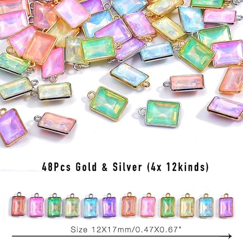 40/48Pcs Paired Crystal Pendants Charms for Jewelry Making Supplies, Rhinestone Gemstone Dangle Charms Findings for Necklace Earrings Craft thumbnail 2