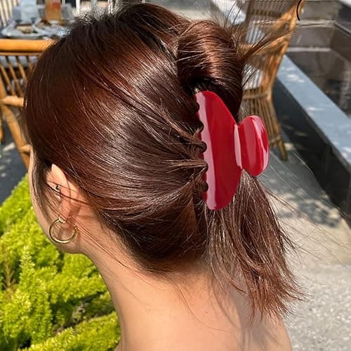MAORULU Medium Cute Acetate Hair Claw Clip for Women Girls, 3 Inch Cherry Red Claw Clips for Thin & Medium Thick Hair, Durable French Banana Clip with Gift Box, Celluloid Accessories thumbnail 4