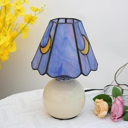 KIPHEPI Mushroom Lamp Tiffany Lamp Stained Glass Table Lamp Moon Cute Small Bedside Lamps for Living Room Home Decor,Unique Aesthetic Home Living Room Decor Girls Women Birthday Day Gift,Pink Blue thumbnail 3