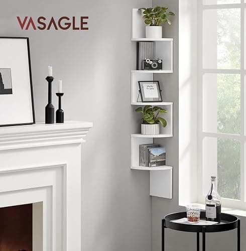 VASAGLE 5-Tier Corner Shelf, Floating Wall Display Shelf | For Plants, CDs, Decorations, Modern, Living Room, Study, Kitchen, Bedroom, Cloud White, CUSTOS Collection LBC72WT thumbnail 2