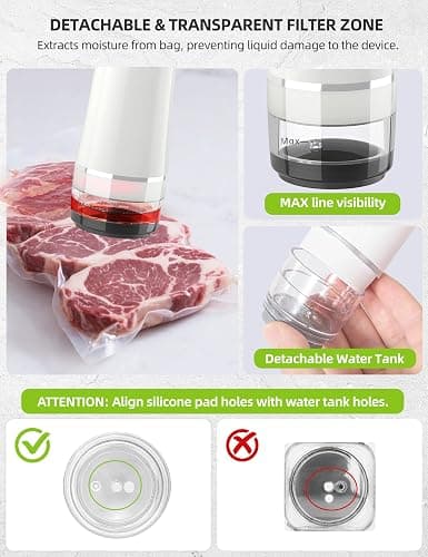 Vacuum Sealer Set (Vacuum Machine + 30 Reusable Vacuum Bags) Handheld Vacuum Sealer for Food, Portable Compact Food Sealer with Auto-Stop & Detachable Filter, 5X Freshness Lock thumbnail 4