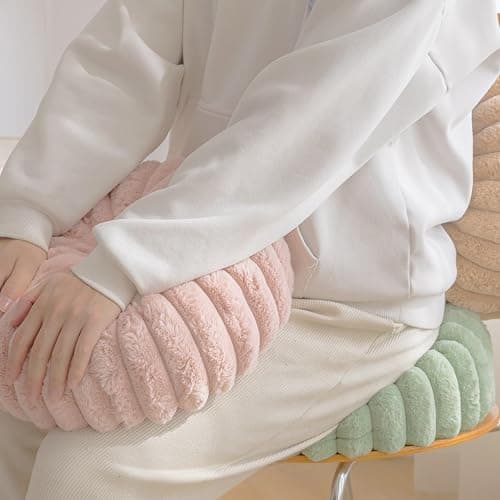 vctops Round Throw Pillow Soft Faux Fur Decorative Pillow Small Pumpkin Throw Pillow Cushion for Living Room Sofa Bed (Pink,13.7" Diameter) thumbnail 5