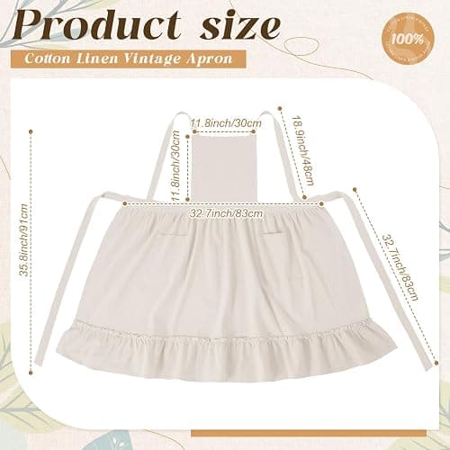 Cotwinter 100% Cotton Aprons with Pockets Pinafore Dress for Women Vintage Cute Aprons for Kitchen Baking Gardening Painting thumbnail 2