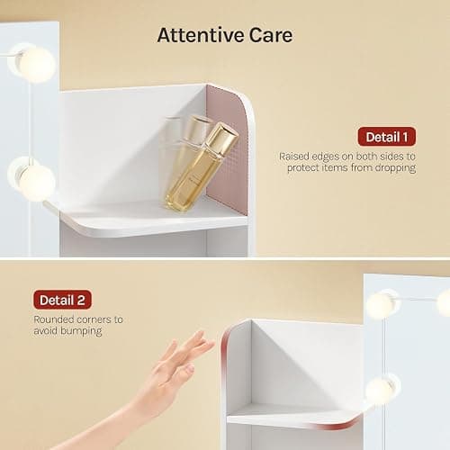 WOLTU Dressing Table, Vanity Desk, with Mirror and 10 Dimmable LED Bulbs, 2 Drawers and 4 Shelves, White Dressing Table, White, 90x40x135cm, MB6096ws thumbnail 6