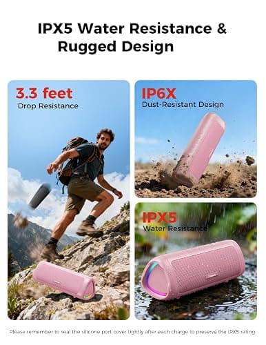 BolaButty Bluetooth Speaker with HD Sound, Portable Wireless, IPX5 Waterproof, Up to 20H Playtime, TWS Pairing, BT5.3, for Home/Party/Outdoor/Beach, Electronic Gadgets, Birthday Gift (Pink) thumbnail 4