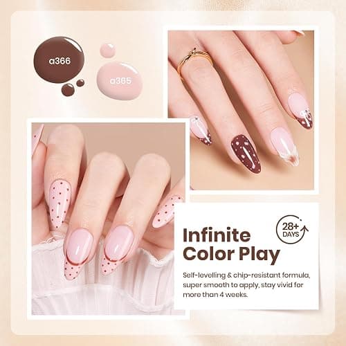 beetles Nude Gel Polish Set - Skin Tones Collection Nude Brown Neutral Polish 6 Colors Gel, Polka Dot Nails Design Soak off Uv Led Lamp Needed Manicure Diy Home thumbnail 2