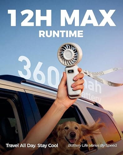 Diveblues Portable Turbo Fan, 100 Speed Handheld Fan with Strong Airflow, Foldable 4 in 1 Personal Fan for Neck, Desk & Travel, USB-C Rechargeable, Lightweight for Summer, Concerts & Outdoor Use thumbnail 5