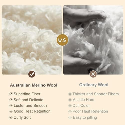 YOUR MOON 100% Pure Merino Wool Queen Size, Australian Organic Natural Wool Blanket, Hypoallergenic Wool Blanket for Bed, Medium Weight(Plaid Brown, 90 * 90) thumbnail 5