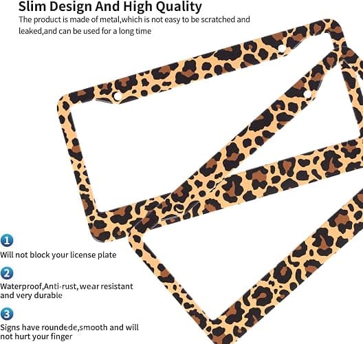 Leopard Print License Plate Frames Cheetah Print car Accessories Leopard License Plate Covers Cheetah License Plate Holders tag Frame for Women 12.3 X 6.3 Inch thumbnail 3