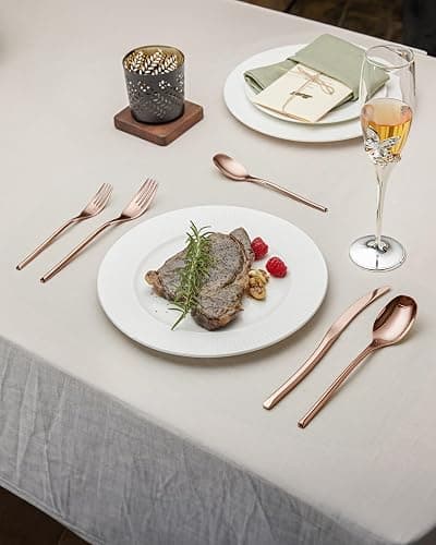 Lemeya 20-Piece Rose Gold Silverware Set for 4,Modern 18/10 Stainless Steel Flatware Set,Luxury Cutlery Set,Unique Utensils Set for Restaurant,Spoons and Forks Set,Mirror Polished,Dishwasher Safe thumbnail 7