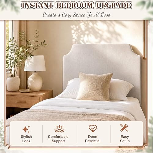 Fumete Upholstered Twin/Twin XL DIY Headboard 40" W x 36" H, College Bedding Headboard Wingback, Cream Beige Linen Cushion, No Assembly Required and Compression Packed thumbnail 6