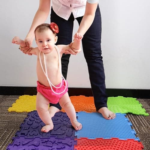 7pcs Sensory Floor Mats, Fun Rainbow Set of Sensory Mat Assorted Pattern Sensory Play Mats for Floor Massage Mat for Kids Orthopedic Floor Mat Puzzle Floor Mats for Kids (Rainbow Colors) thumbnail 2