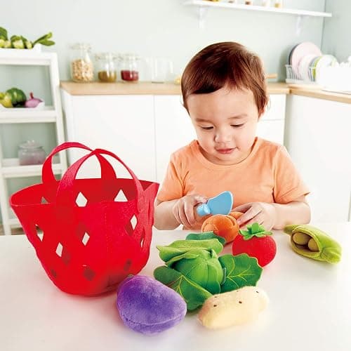 Hape Toddler Vegetable Basket |Soft Vegetable Shopping Basket, Toy Grocery Food Playset Includes Cabbage, Bean Pod, Carrot, and More thumbnail 5