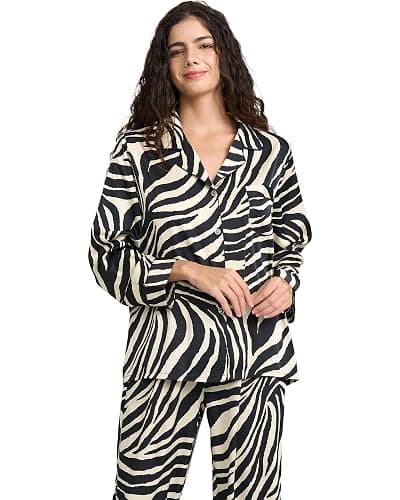 YiNi LuLu Womens Silk Satin Pajamas Set Button Down 2 Piece Pjs Long Sleeve Oversized Sleepwear with Pockets thumbnail 5