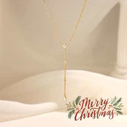 CHESKY Lariat Gold Necklace for Women Trendy, Dainty Long Necklace 14k Gold Plated/Silver Y-Shaped Pendant Necklace Layered Cz Beaded Chain Drop Necklaces Simple Gold Jewelry For Women Gift thumbnail 7