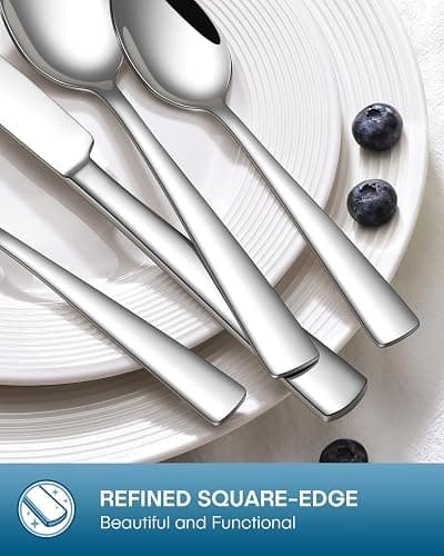 Stapava 20 Piece Silverware Set, Food-Grade Stainless Steel Flatware Sets for 4 Mirror Polished Cutlery Utensil Sets Include Dinner Knives Spoons and Forks Set Dishwasher Safe for Home Restaurant thumbnail 7