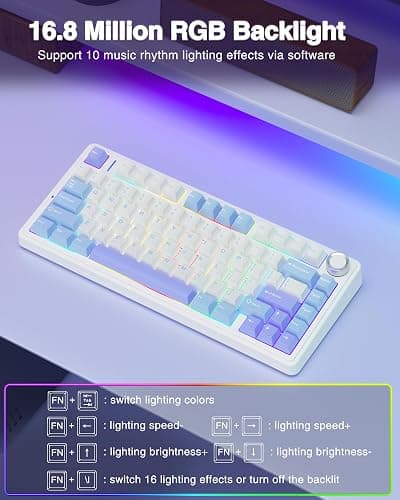 AULA F75 75% Wireless Mechanical Keyboard, Hot Swappable Creamy Keyboard, Pre-lubed Star Vector Switches RGB Backlit Gaming Keyboards, 2.4GHz/Type-C/BT5.0(White&Blue&Purple) thumbnail 6