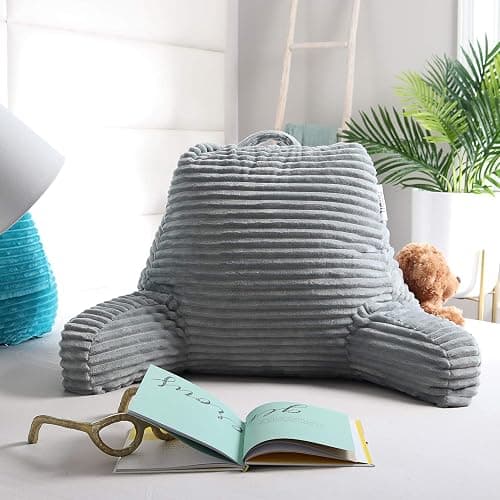 Nestl Reading Pillow with Shredded Memory Foam, Luxe Cut Plush Back Pillow for Sitting Up in Bed, Back and Arms Adjustable Support for Adult & Teens, Backrest Pillows with Washable Cover Light Grey thumbnail 2