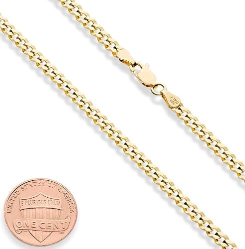 Miabella Italian 18K Gold Plated 925 Sterling Silver 3.5mm Diamond-Cut Cuban Link Curb Chain Necklace for Women Men, Made in Italy thumbnail 2