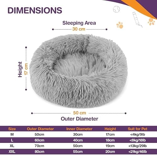 ELYF Plush Donut Cat Bed for Indoor Cats (50cm) - Calming Dog Bed Self-Warming Round Pet Cushion with Anti-Slip, Waterproof Base & Reversible Design, Machine Washable - Grey - Light Grey - 50 x 50 x 17 cm thumbnail 2