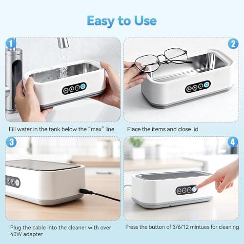 Ultrasonic Jewelry Cleaner Machine: 49KHz Ultrasonic Cleaner with 3 Cleaning Modes for Jewelry,Glasses,Rings,Watch Strap,Dentures,Retainers,Coins,Earring,650ML 304 Stainless Steel Tank(White) thumbnail 6