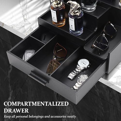 Butizone Cologne Organizer for Men, 3 Tier Perfume Stand Holder with Drawer and Hidden Compartment, Cologne Display Shelf for Dresser, Great Gift for Man/Father, Black thumbnail 3