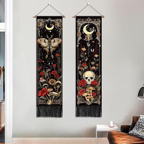 2 Pack Witchy Gothic Wall Decor, Moth Skull Tapestry for Room 12.8x51.2 in thumbnail 2