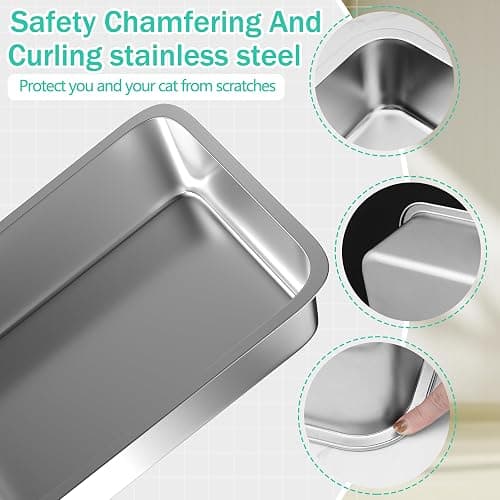 Stainless Steel Kitten Litter Box, 15.7"×11.8"×4" Low Entry Cat Litter Box for Small Cat, Kitty Shallow Litterbox for Guinea Pig, Puppy, Hamsters Toilet thumbnail 3