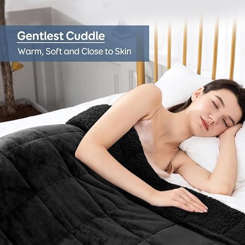 Sivio Weighted Blanket for Adult, 15 lbs Sherpa Heavy Throw with Fleece Reversible, Queen Size, Weighted Blanket for Men and Women Deep Sleeping, 60 x 80Inches Dual Sided Black thumbnail 5