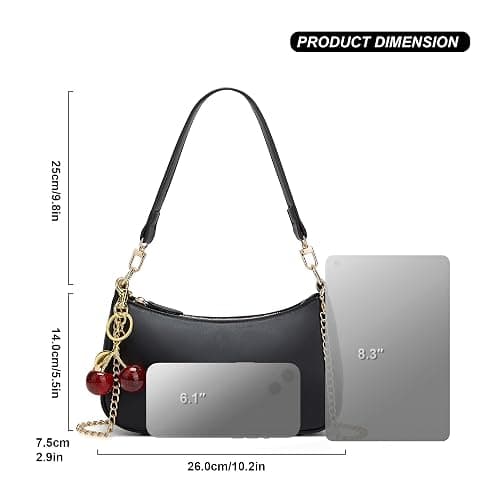 MOPOVO Black Shoulder Bag for Women Cute Hobo Cherry Purse Retro Clutch Underarm Handbag with Removable Straps thumbnail 7