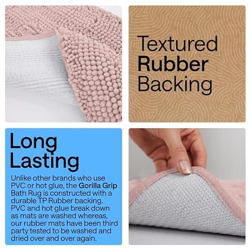 GORILLA GRIP Bath Rug Mat, Thick Soft Absorbent Chenille, Quick Dry Microfiber Mats, Rubber Backing Washable Shower Floor Rugs, US Designed Bathroom Bathmat Home Decor Accessories, 24x17 Dusty Rose thumbnail 3