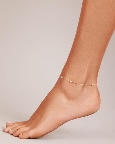 PAVOI 14K Gold Plated Anklet for Women - Trendy Link Chain Ankle Bracelet Summer Jewelry - Boho Dainty Anklets with Cubic Zirconia, Beaded, Evil Eye, Star, Station, Pearls Adjustable Gold Jewelry - Image 1