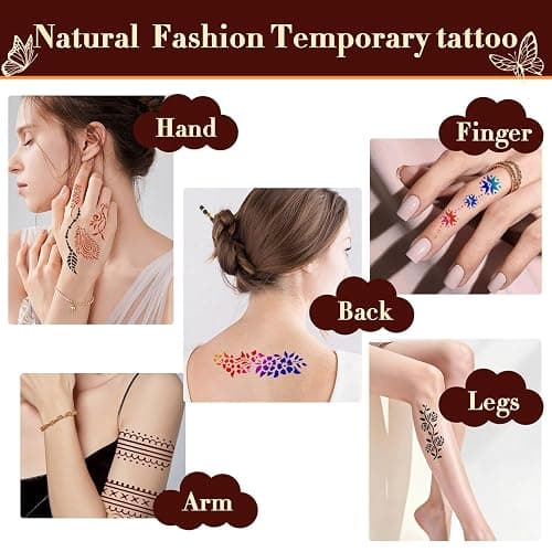 Temporary Tattoo Kit with 20 Sheets Stencils, 14 Ink Colors & Accessories | DIY Body Art Set with Mixing Bottles, Cotton Swabs and Gloves for Festivals, Parties, Makeup and Creative Designs thumbnail 4