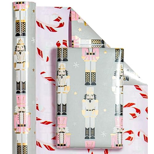 WRAPAHOLIC Reversible Nutcracker Christmas Wrapping Paper - Mini Roll - 17 Inch x 33 Feet - Nutcracker and Candy Cane Design Printed on Pearlized Paper for Chrsitmas, Holiday, Party Celebration thumbnail 2