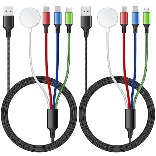 2Pack 4 in 1 iWatch & iPhone Charger for Travel, Multi Charging Cable for Apple Watch Charger Wireless USB C Micro Compatible with iWatch Ultra/SE/10/9/8/7/6/5/4/3/iPhone 16/15/14 Galaxy Android(4FT) - Image 1