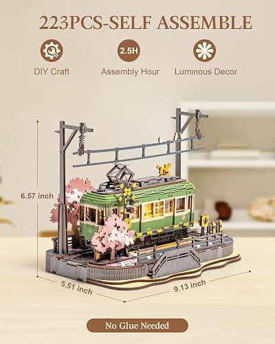 Wowood 3D Wooden Puzzles for Adults-Sakura Journey Tram, Model Car Kits Building Set for Adults, DIY Hobby Craft Kits Creative Gift (223PCS) thumbnail 2
