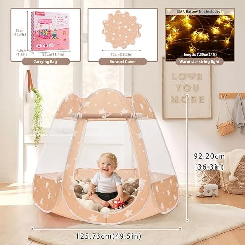 Crayline Pop Up Princess Tent with Star Light, Toys for 1 2 3 Year Old Girl Birthday Gift, Ball Pit for 12-18 Months Baby Girl Gifts Toddler Toys, Easy to Pop Up and Assemble(Brown) thumbnail 4