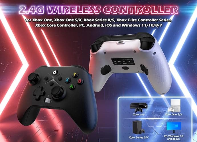 Gamrombo 2 Pack Wireless Controller Replacement for X-box One, X-box Series X|S Controller with Audio Jack & Volume Button/Turbo/Macro/Dual Shock, with 2.4GHz Adapter Black+White - Need to Upgrade thumbnail 3