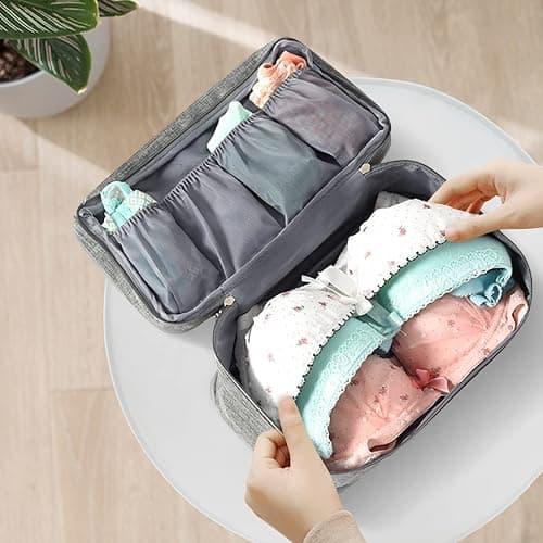 Unaone Travel Underwear Organizer - Portable Bra Travel Packing Storage Bag Large Compartment Underwear and Sock Organizer Bag, Grey thumbnail 5