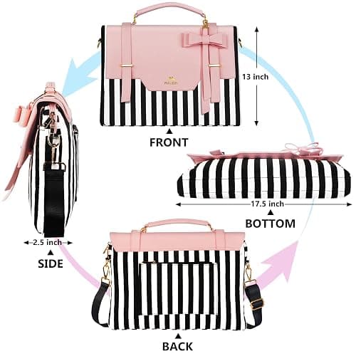 MATEIN Laptop Bag for Women, 17 inch Cute Computer Briefcase Laptop Carrying Case, Lightweight Messenger Sleeves Shoulder Work Tote Bag with Bow & RFID Pocket Gifts for College Office Business, Pink thumbnail 6