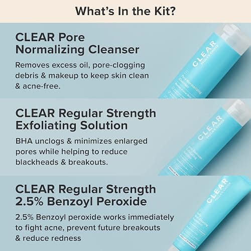 Paula's Choice CLEAR 3-Piece Acne Kit, Includes Daily Cleanser, 2% Salicylic Acid Exfoliant & Benzoyl Peroxide Treatment, Prevents & Treats Mild to Severe Acne & Breakouts, Fragrance-Free, Set of 3 thumbnail 3