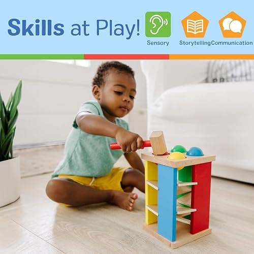 Melissa & Doug Deluxe Pound and Roll Wooden Tower Toy with Hammer, White thumbnail 5